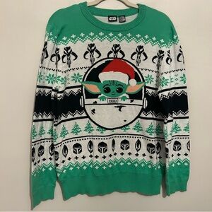 Star Wars Baby Yoda Striped Christmas Sweater sz XL X-Large
